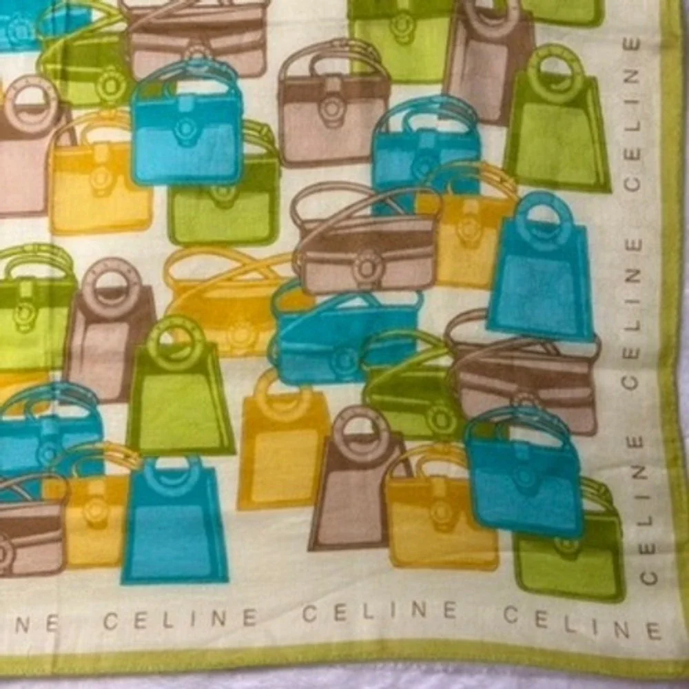 Vtg CELINE Scarf Handkerchief Handbag Motif Multicolor blue green 22